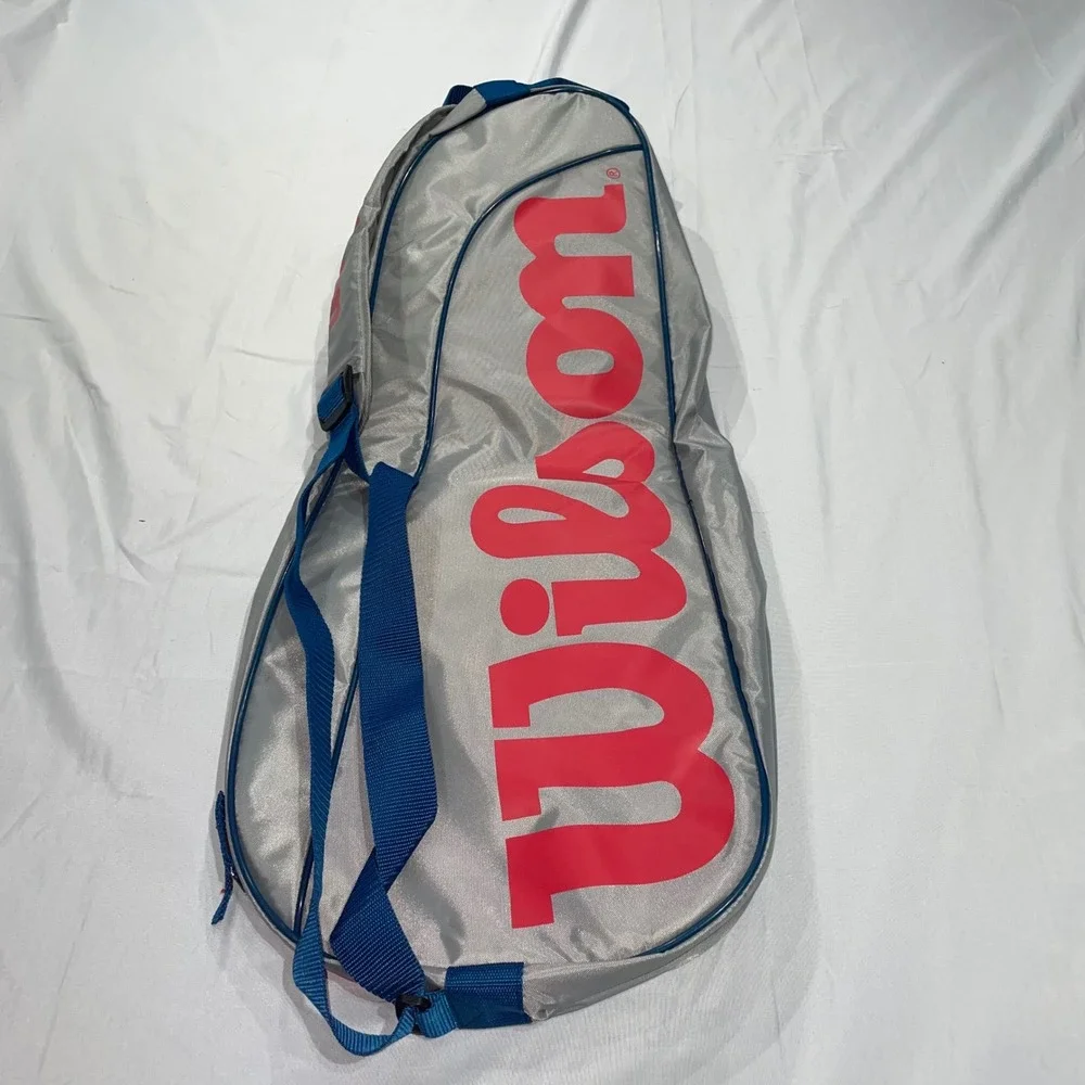 Wilson Junior Tennis Bag Grey Red Racket Cover Holds 3 Rackets NEW